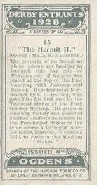 1928 Ogden's Derby Entrants #45 The Hermit II Back
